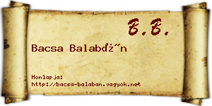 Bacsa Balabán névjegykártya